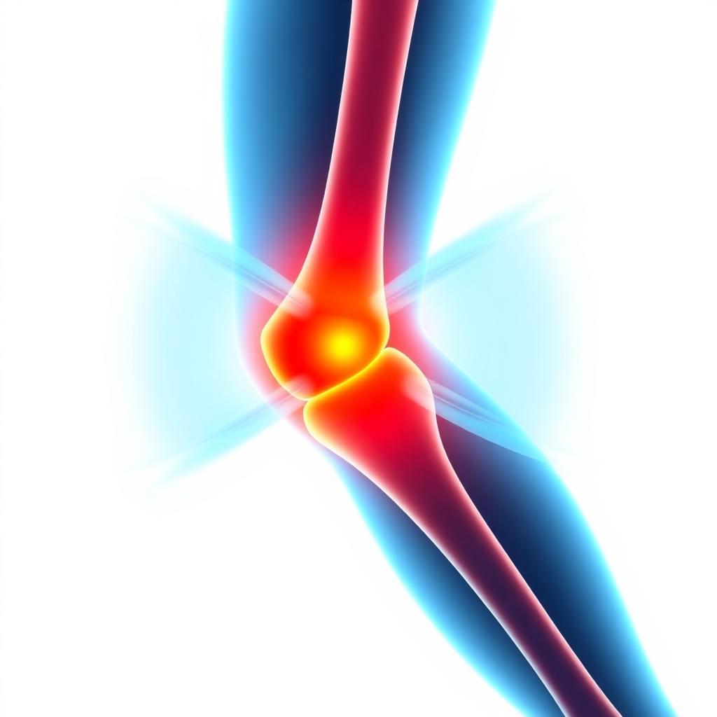 Diagram of an arthritic knee joint being soothed by heat relief cream